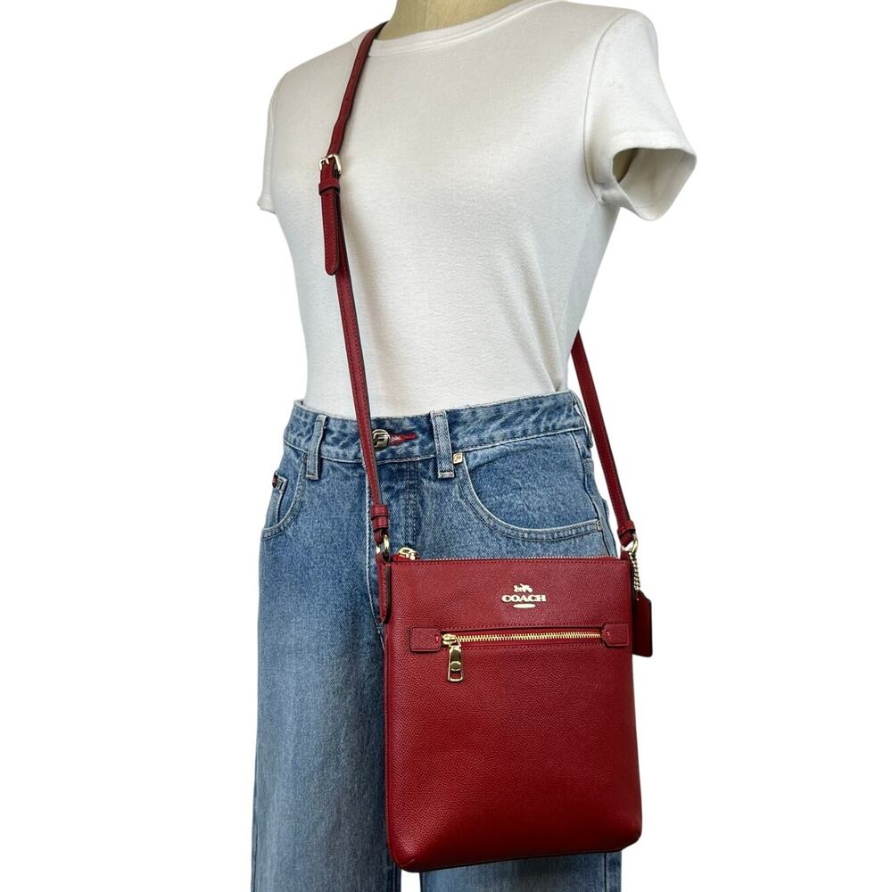Coach Mini Rowan File Bag Gold Red Crossgrain Leather Crossbody Purse